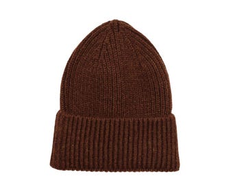 Beanie Mütze Braun: Weiche Woll-Mischung, Wintermütze mit Bündchen