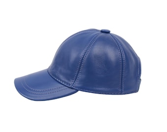 Casquette de baseball en cuir bleue, casquette en cuir réglable, chapeau en cuir, casquette unisexe, chapeau en cuir pour femme, casquette de baseball en cuir pour homme, cadeau fête des pères,