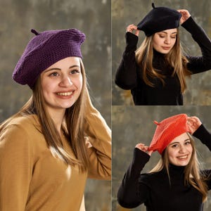 Black Crochet French Beret , Painters Hat, Crochet Women Beret,Women Winter Hat,Handmade Crochet Hat ,Handmade beret hat,Boho hippie hat