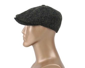 Gorra estilo Newsboy de lana tweed verde hecha a mano: Sombrero estilo Gatsby vintage