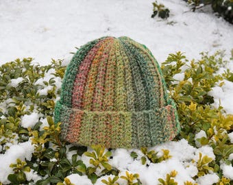 Gorro multicolor tejido a mano: gorro bohemio de invierno de crochet grueso