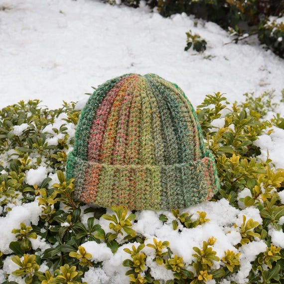 Hand Knit Multicolor Beanie: Chunky Crochet Boho Winter Cap
