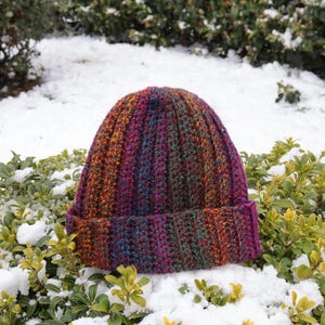 Hand Knit Multicolor Beanie: Chunky Crochet Boho Winter Cap image 4