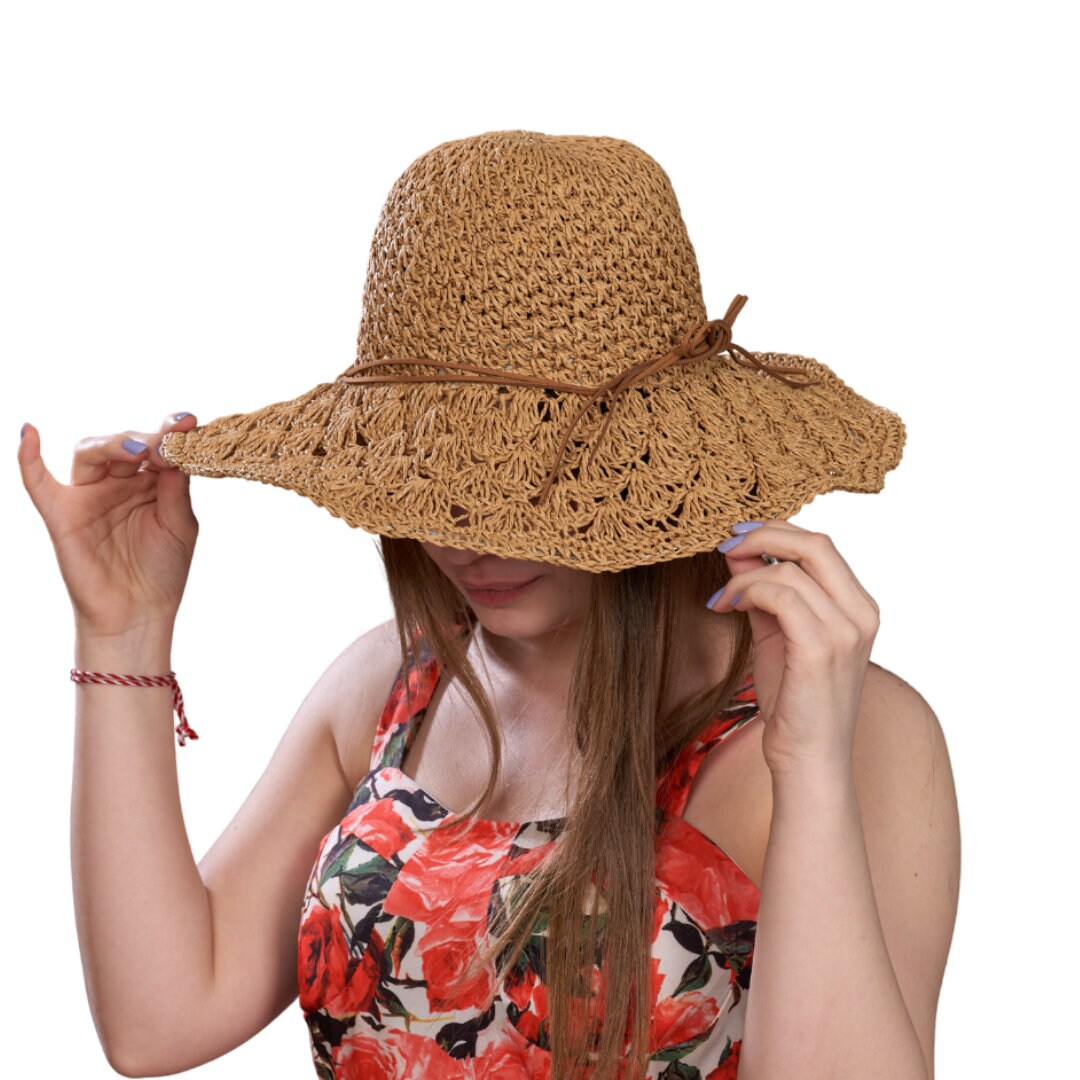 Brown Straw Sun Hat: Wide Brim, Boho Beach Style. - Etsy display picture 2