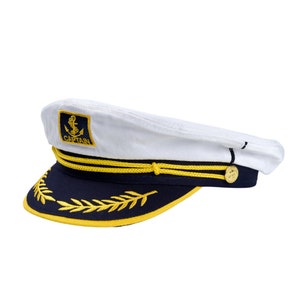 White Captain&#39;s Hat, Unisex Captain Hat , Gift For New Boat Owner, First Mate Hat, Skipper, Yacht -Sailor Bachelor Hat, Nautical Gift