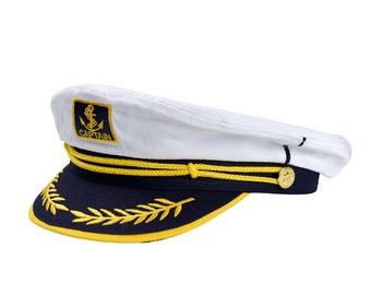 White Captain&#39;s Hat, Unisex Captain Hat , Gift For New Boat Owner, First Mate Hat, Skipper, Yacht -Sailor Bachelor Hat, Nautical Gift