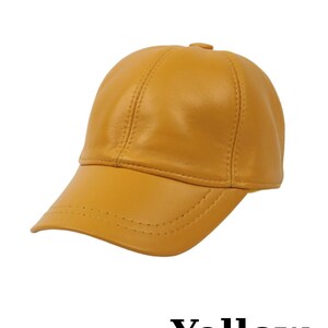 Genuine Leather Baseball Cap: Adjustable Unisex Hat Yellow