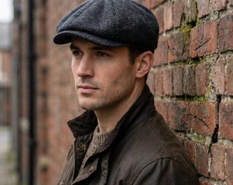 Berretto da strillone in lana nera a spina di pesce: cappello vintage Gatsby fatto a mano, berretto