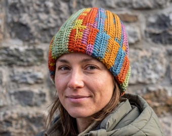 Gorro de ganchillo hecho a mano: Gorro de invierno estilo boho multicolor
