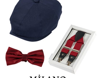 Newsboy Cap ,Wedding Set of 3 (Hat ,Suspenders, Bow Tie) Suit Accessories,(Groom, Best Man & Groomsman), Wedding ,Groom Hat, Groomsmen Gifts