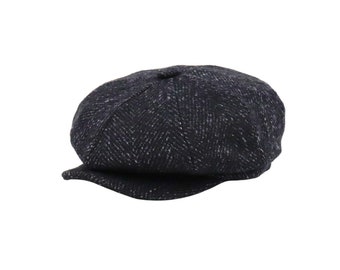 Casquette gavroche en laine faite main : chapeau Gatsby à chevrons noir