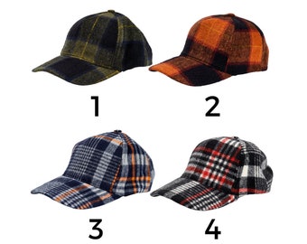 Casquette de baseball en laine à carreaux, casquette en laine réglable, chapeau en laine, casquette unisexe, chapeau en laine pour femme, casquette de baseball en laine pour homme, casquette d'hiver en laine