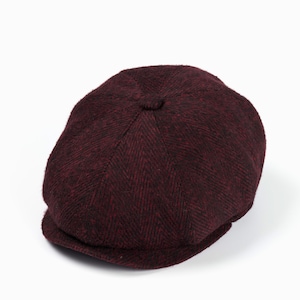 Casquette Newsboy à chevrons bordeaux, laine, casquette en laine grise, casquette plate, chapeau Peaky Blinders, chapeau Baker Boy Man, chapeau Gatsby, cadeau de Noël pour hommes, Gatsby image 4