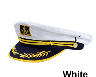 White Cotton Captain Hat: Nautical Sailor Yacht Skipper - Etsy