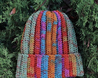 Handmade Crochet Beanie: Multicolor Boho Winter Cap
