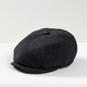 Casquette gavroche noire à chevrons, laine, casquette en laine grise, casquette plate, chapeau Peaky Blinders, chapeau homme boulanger, chapeau Gatsby, cadeau de Noël homme, casquette Gatsby image 4