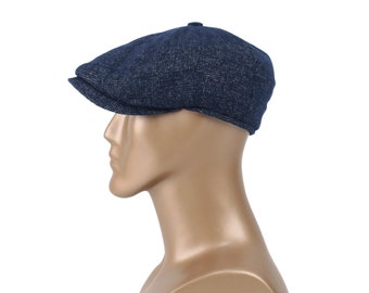 Gorra de vendedor de periódicos de lana de tweed azul: sombrero Gatsby de estilo vintage hecho a mano, gorra Peaky Blinders,