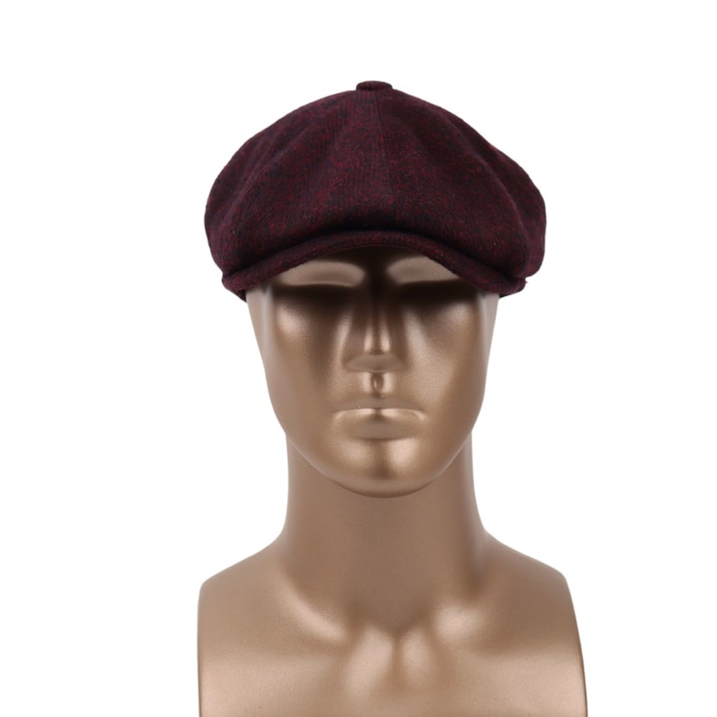 Casquette Newsboy à chevrons bordeaux, laine, casquette en laine grise, casquette plate, chapeau Peaky Blinders, chapeau Baker Boy Man, chapeau Gatsby, cadeau de Noël pour hommes, Gatsby image 6