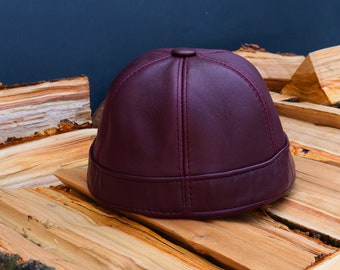 Burgundy Docker cap,Adjustable cap,Fisherman Beanie,Skull Cap,Beanie Men,Unisex Beanies,Leather Cap,Handmade Cap,Fathers Day,Docker Beanie