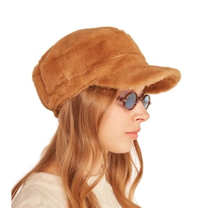 Soft Faux Fur Newsboy Hat, Plush Warm Fuzzy Fluffy Winter Hat , Fur Bucket Hat For Woman