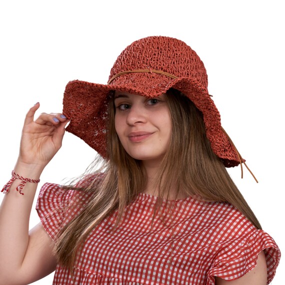 Wide Brim Red Straw Sun Hat Fgnfyis Elegant Summer Sun Hat for Women Wide Brim Straw  main image 2