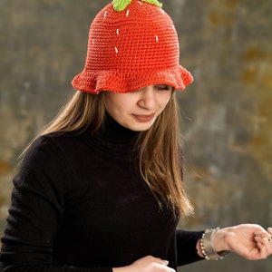 Crochet Strawberry Bucket Hat: Handmade Novelty Hat