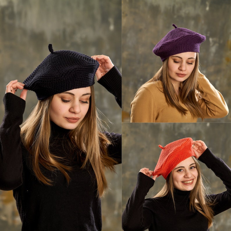 Cotton French Beret Hat For Women - Lightweight & Breathable Summer Knit, Slouchy Loose Fit Painter's Hat