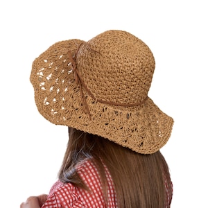 Brown Straw Sun Hat: Wide Brim, Boho Beach Style.