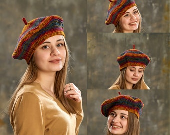 Berretto francese colorato all'uncinetto, cappello da pittore, berretto da donna all'uncinetto, cappello invernale da donna, cappello all'uncinetto fatto a mano, cappello berretto fatto a mano, cappello hippie Boho