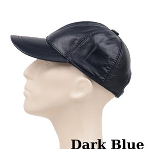 Genuine Leather Baseball Cap: Adjustable Unisex Hat Dark Blue