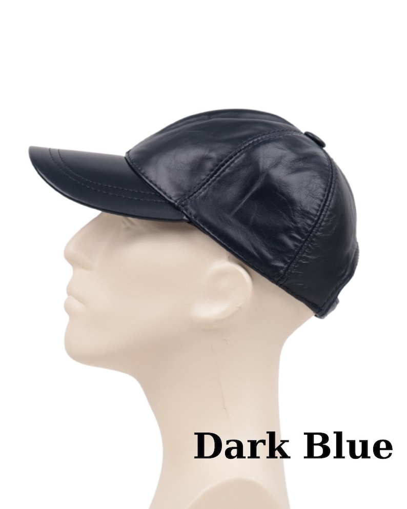 Genuine Leather Baseball Cap: Adjustable Unisex Hat Dark Blue
