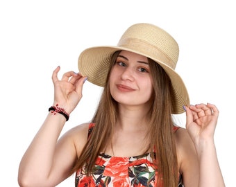 Begie Summer Straw Hat, Women Summer Hat, Sun Hat,Wide Brim Hat ,Beach Hat, Foldable Sun Hat,Lace Style,Handmade Straw hat,Holiday Hat,Boho