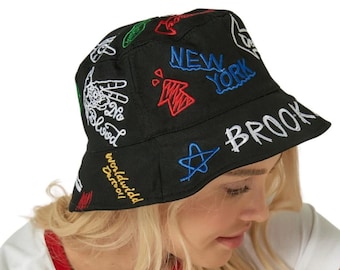 Black Cotton Summer Bucket Hat: Unisex Beach Sun Hat