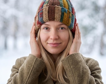 Gorro multicolor de ganchillo hecho a mano: gorro unisex de estilo bohemio para invierno.