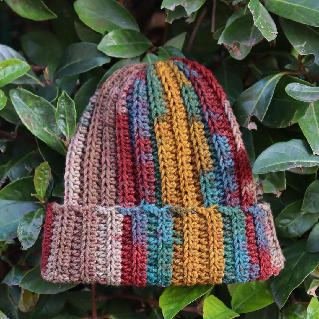 Created by Cyd Hand Crochet Beanie Hat Black Burgundy Rust Multi-Color Boho NEW Left Hand: BEGINNER Crochet Burnt Orange Men main image 4