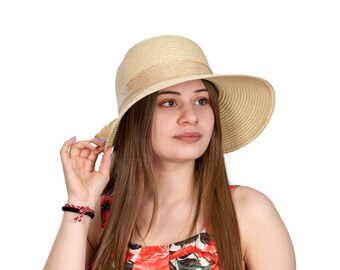 Pink Summer Straw Sun Hat: Wide Brim Beach Hat, Boho Lace Style