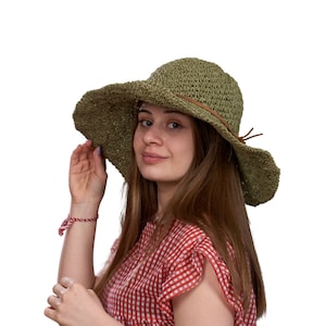 Green  Summer Straw Hat, Women Summer Hat, Sun Hat,Wide Brim Hat ,Beach Hat, Foldable Sun Hat,Lace Style,Handmade Straw hat,Holiday Hat,
