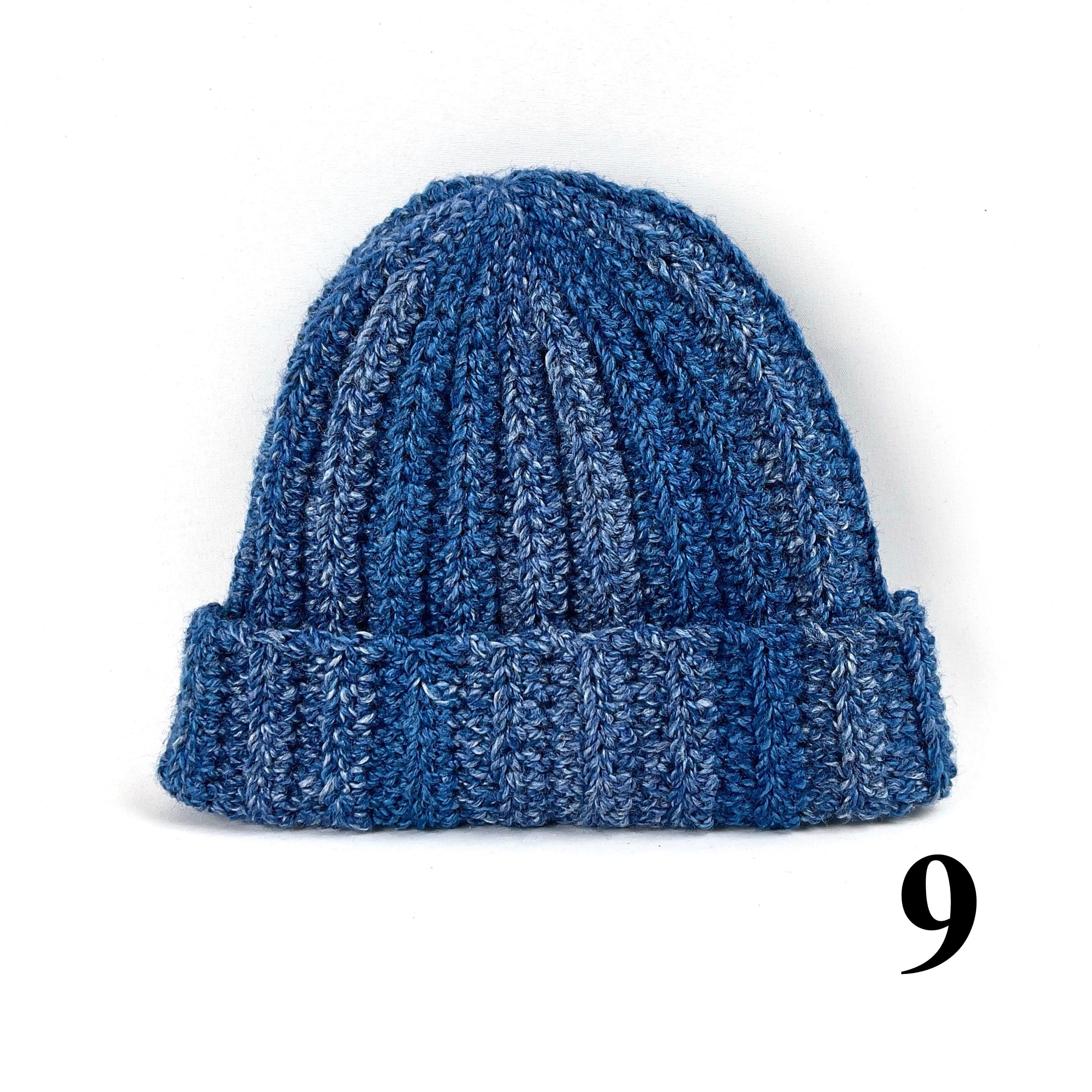 Handmade Chunky Knit Beanie Multicolor White & Blue Winter Fall Handcrafted Hat Hand Knit Chunky Variegated Blue White Beanie Textured  main image 2