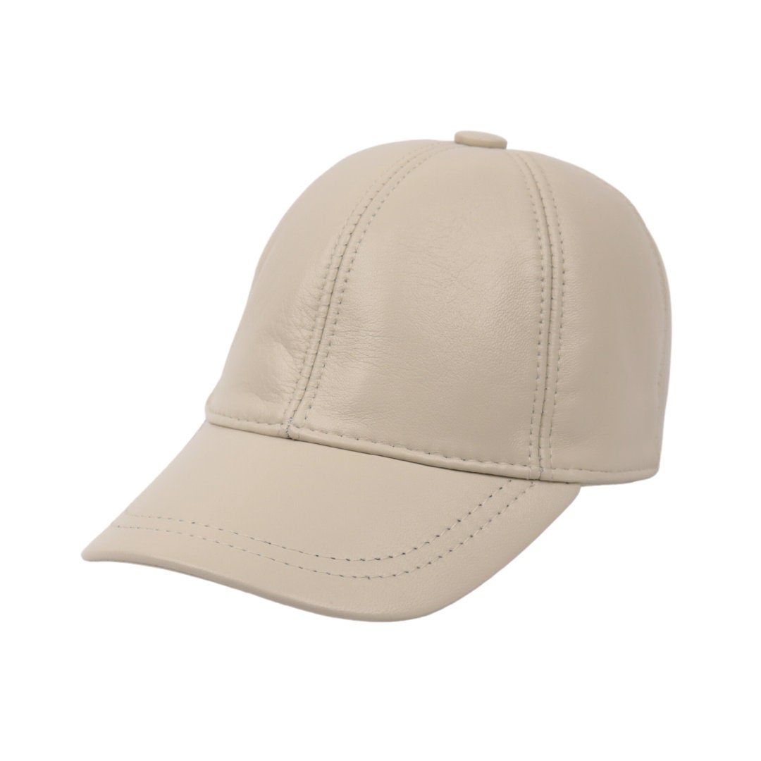 Beige Leather Baseball Cap: Adjustable Unisex Hat