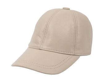 Beige Genuine Leather Cap Leather Baseball Cap Handmade Leather Cap For Women Beige Leather Baseball Cap, Leather Hat, Man Leather Hat  main image 2