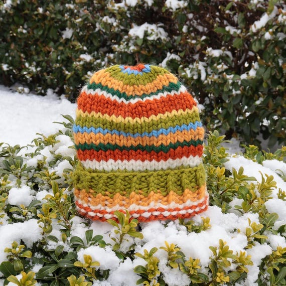 Chunky Knit Multicolor Beanie Hand Knit Multicolor Beanie: Chunky Crochet Boho Winter Cap  main image 4