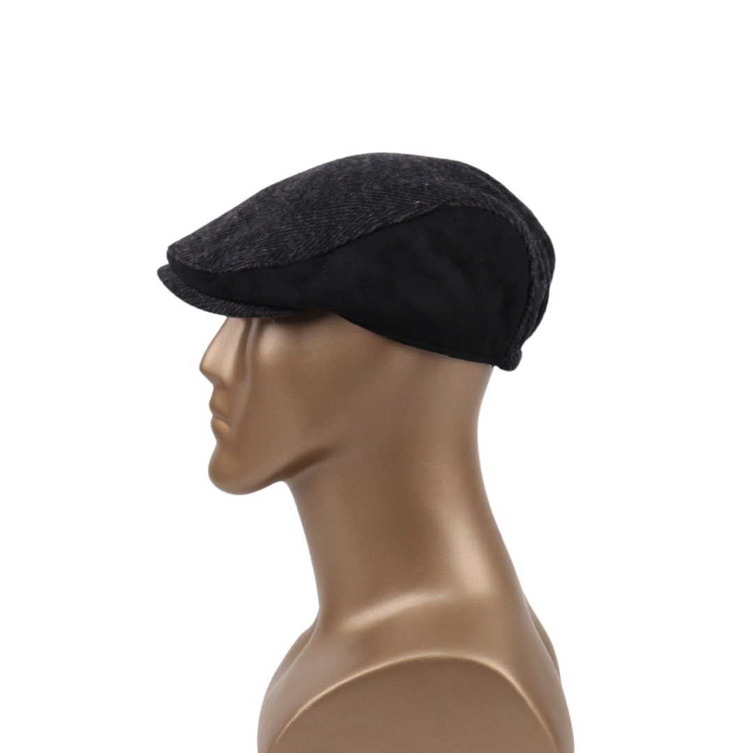 Black Herringbone Wool Flat Cap Irish Flat Cap Baker Boy Etsy