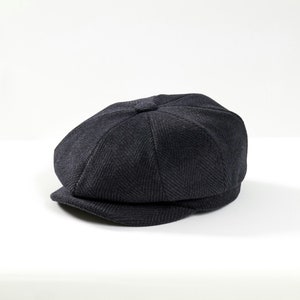 Black Herringbone Newsboy Cap,Wool ,Wool cap, Flat Cap,Peaky Blinders Hat,Baker Boy Man Hat, ,Gatsby Hat,Men Christmas Gift