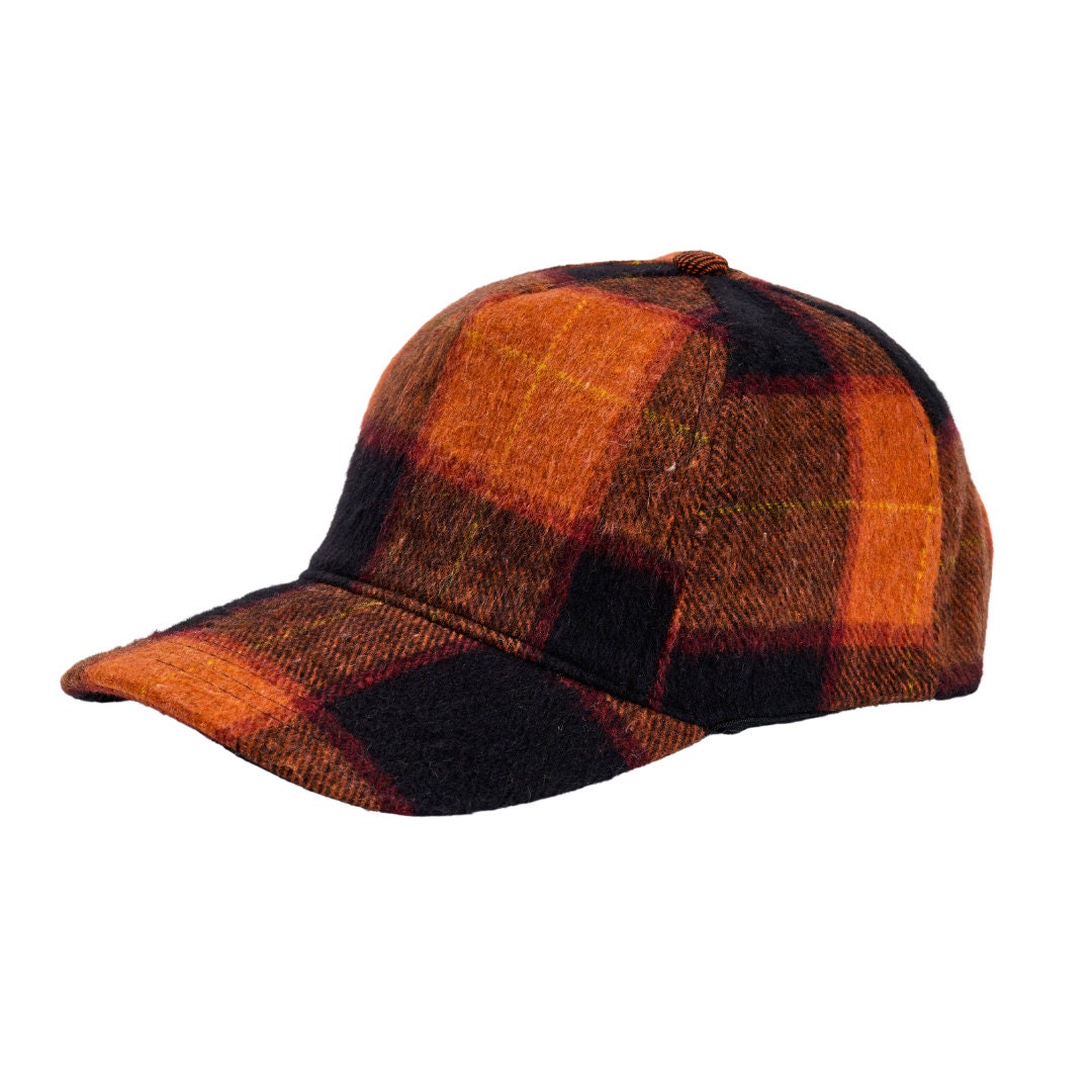 Orange Plaid Wool Baseball Cap - Unisex Adjustable Winter  display picture 3