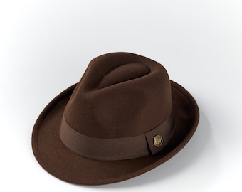 Brown Vegan Felt Fedora Hat: Short Brim Rancher Style