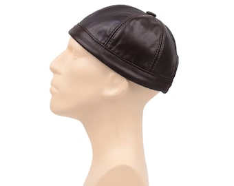 Handmade Sheepskin Leather Docker Cap: Fisherman Beanie