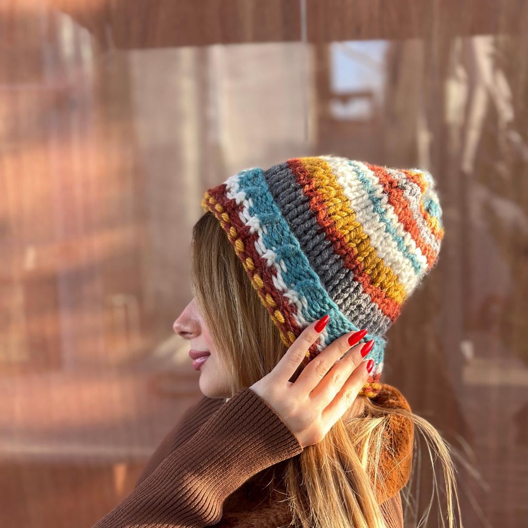 Handmade Crochet Multicolor Beanie: Chunky Knit Boho Winter  display picture 2