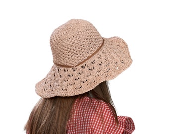 Pink Summer Straw Sun Hat: Wide Brim Beach Hat, Boho Lace Style