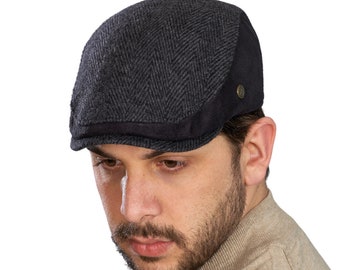 Casquette homme noire en laine lierre, style Peaky Blinders