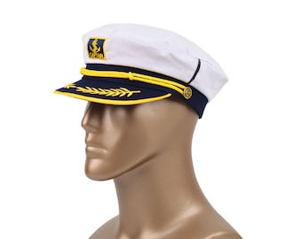 Chapeau blanc de capitaine, chapeau de capitaine, cadeau pour nouveau propriétaire de bateau, chapeau de premier officier, skipper, yacht - chapeau de célibataire de marin, cadeau nautique, chapeau de capitaine de la mariée